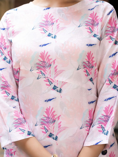 Odette Light Pink Muslin Printed Stitched Indo Western Co Ord Set For Women
