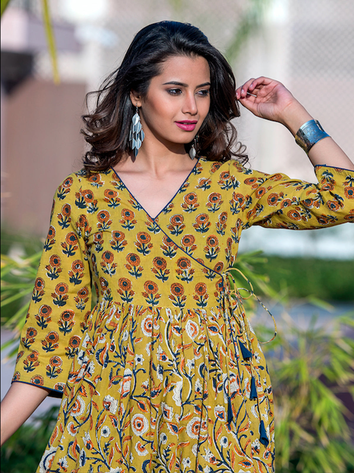 Odette Yellow Muslin Printed Stitched Gown for Women