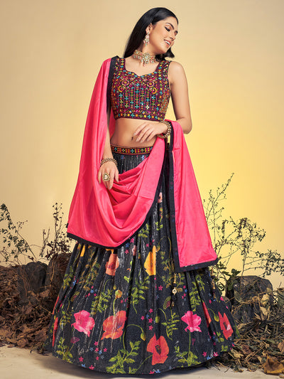 Odette - Stunning Black Art Silk Sequins Work Stitched Lehenga Choli Set