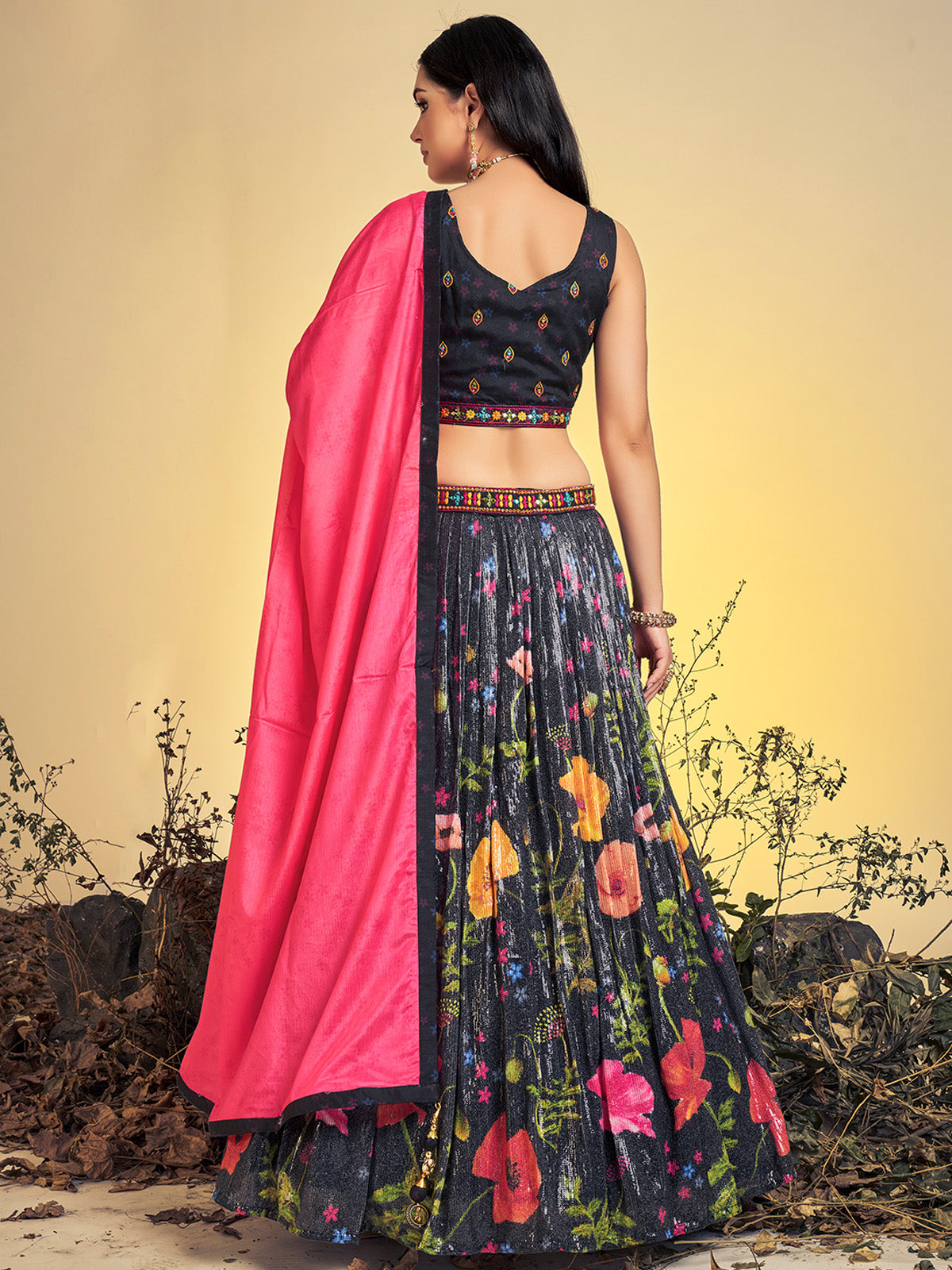 Odette - Stunning Black Art Silk Sequins Work Stitched Lehenga Choli Set