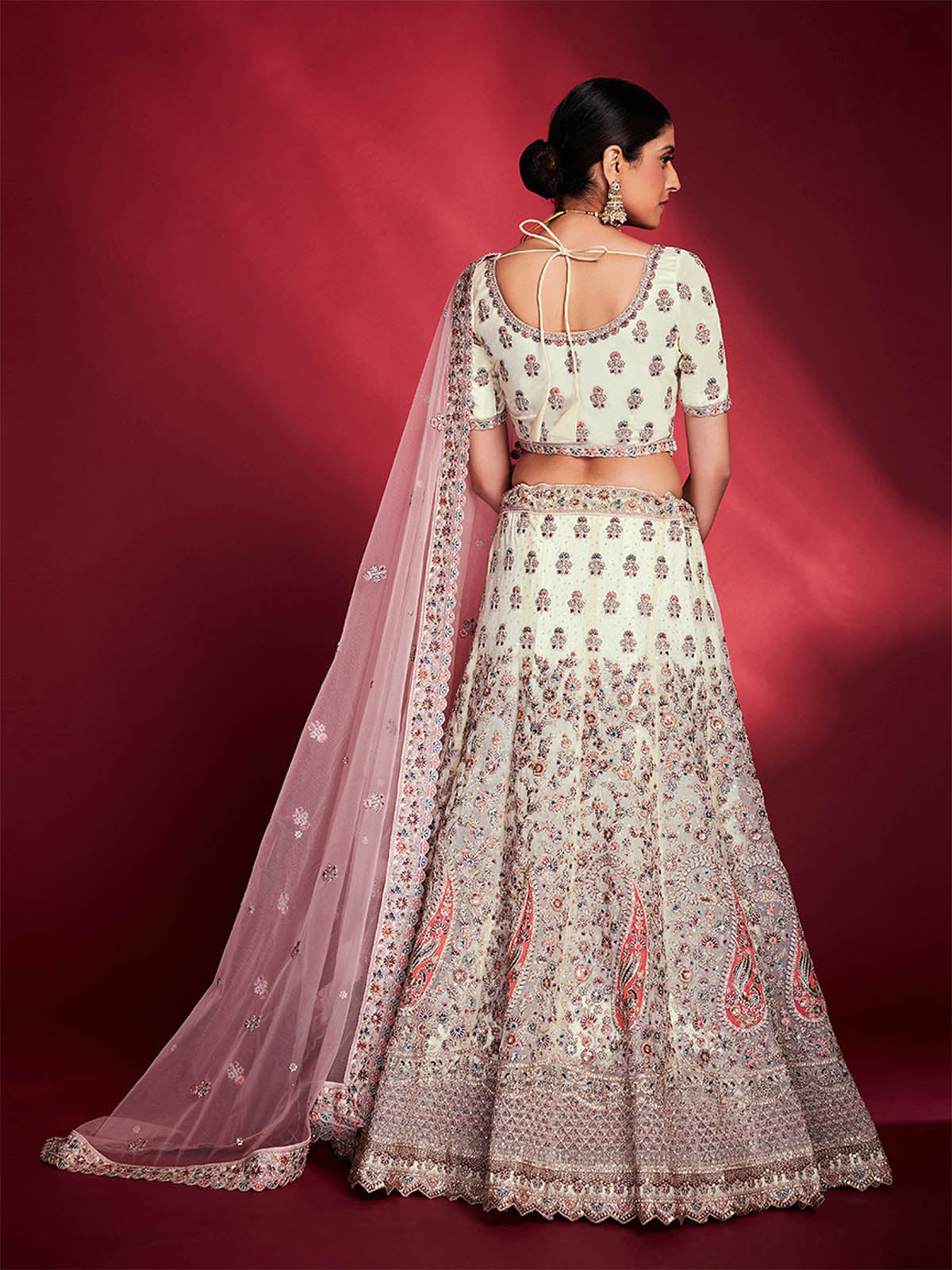 Odette - Stylish White Soft Silk Embroidered Semi Stitched Lehenga Choli