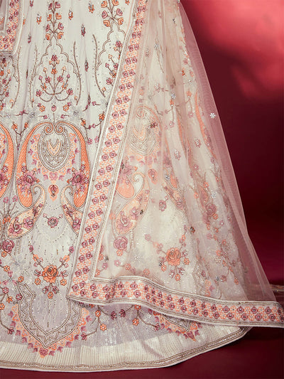 Odette - Stunning White Georgette Embroidered Semi Stitched Lehenga Choli