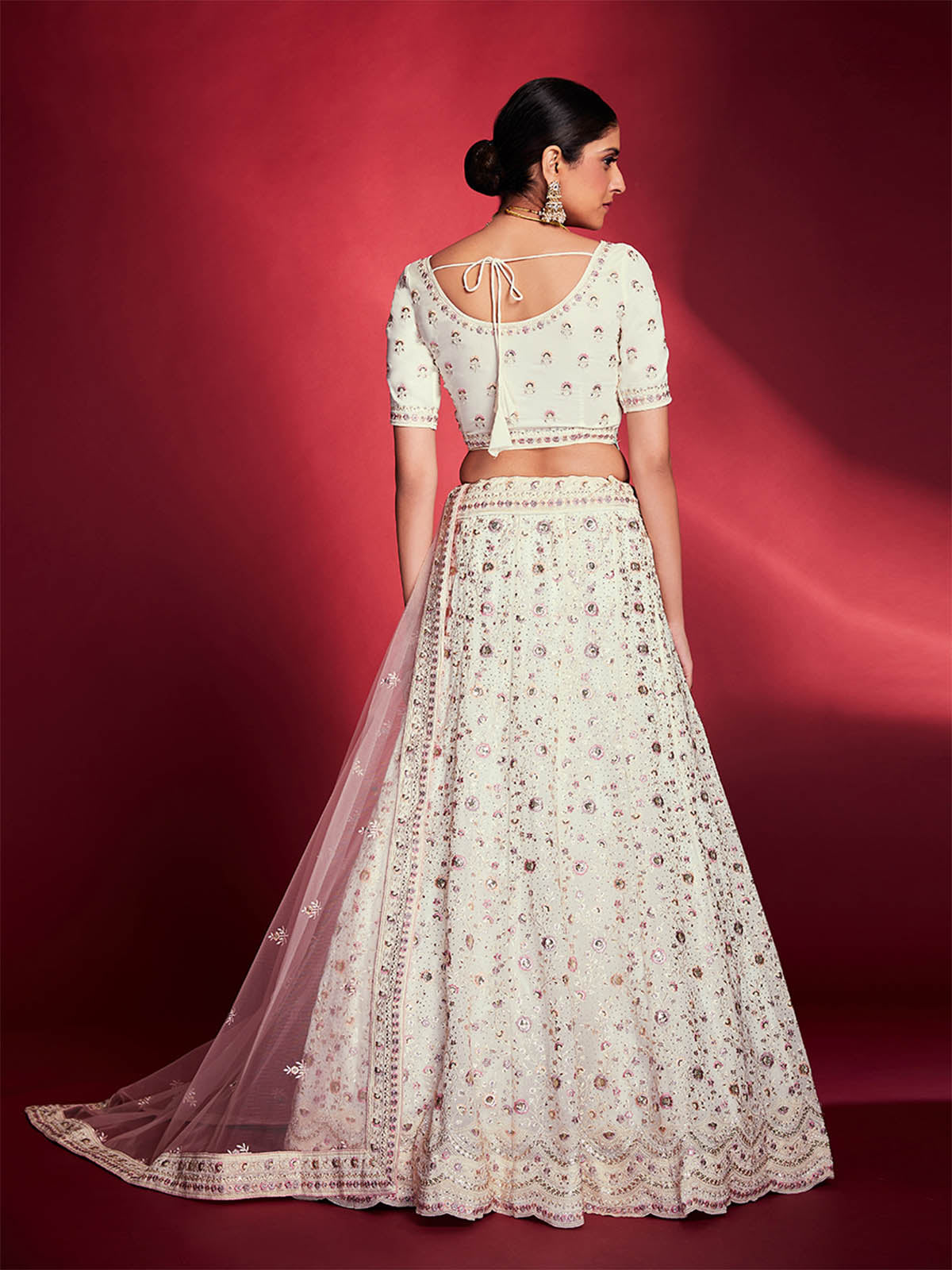 Odette - Gorgeous White Georgette Embroidered Semi Stitched Lehenga Choli