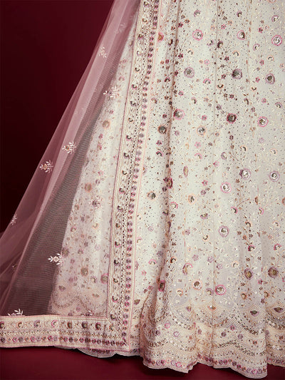 Odette - Gorgeous White Georgette Embroidered Semi Stitched Lehenga Choli