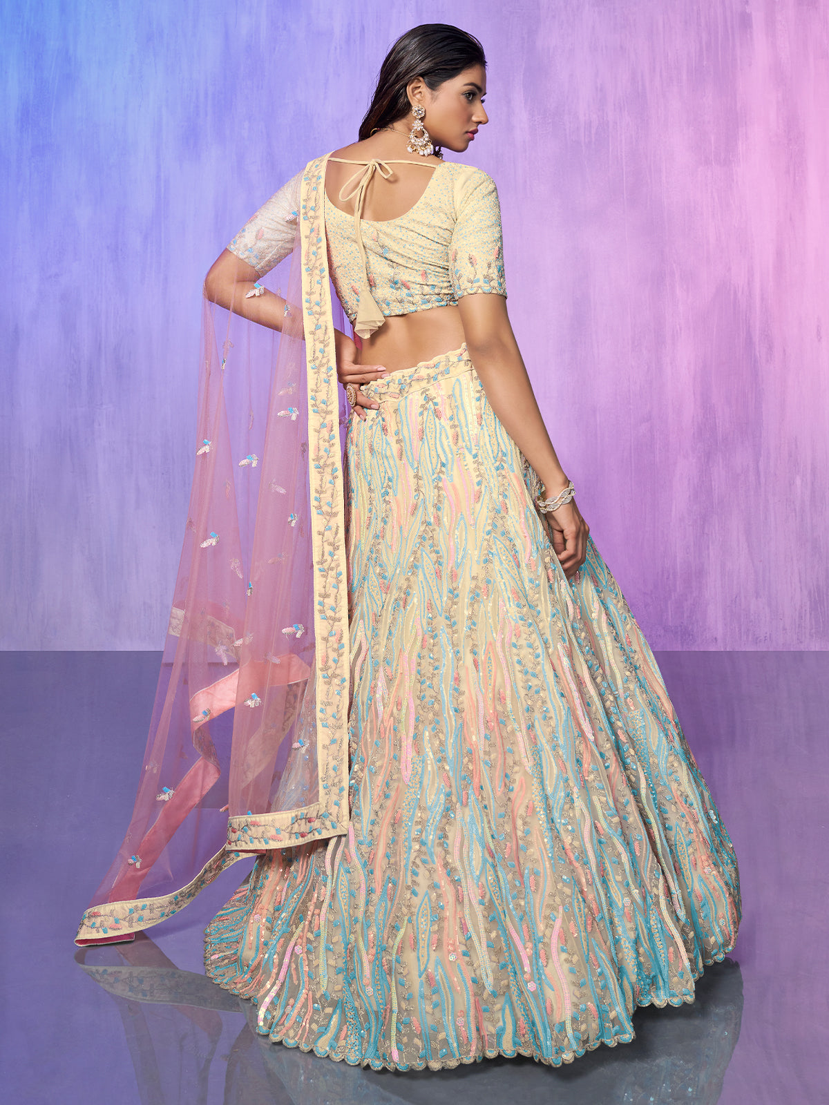 Odette Off White Embroidered Organza  Semi Stitched Lehenga With Unstitched Blouse  For Women