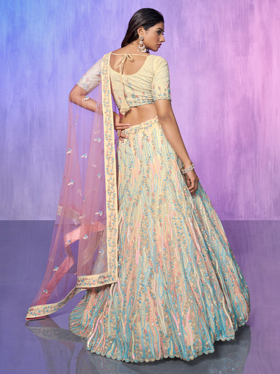 Odette Off White Embroidered Organza  Semi Stitched Lehenga With Unstitched Blouse  For Women