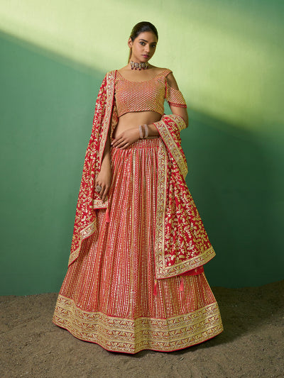 Odette Women Embroidered Semi Stitched Lehenga With Unstitched Blouse