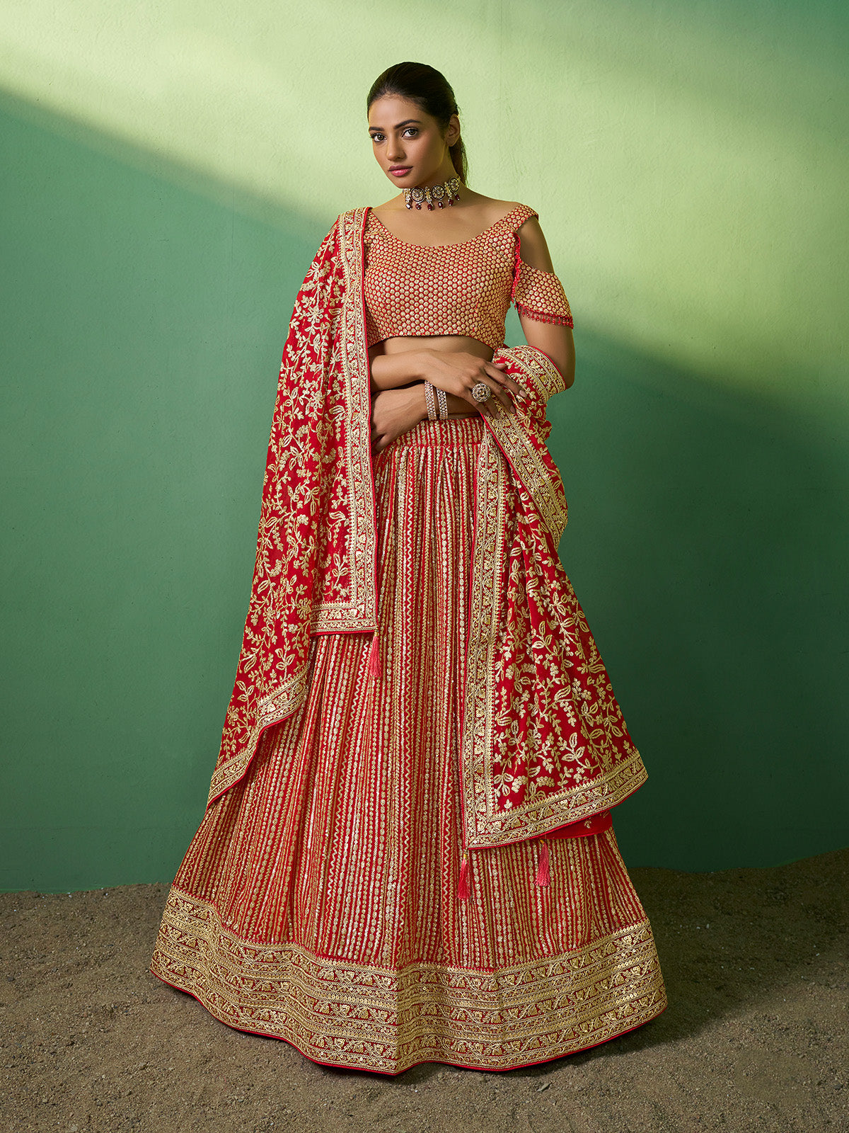 Odette Women Embroidered Semi Stitched Lehenga With Unstitched Blouse