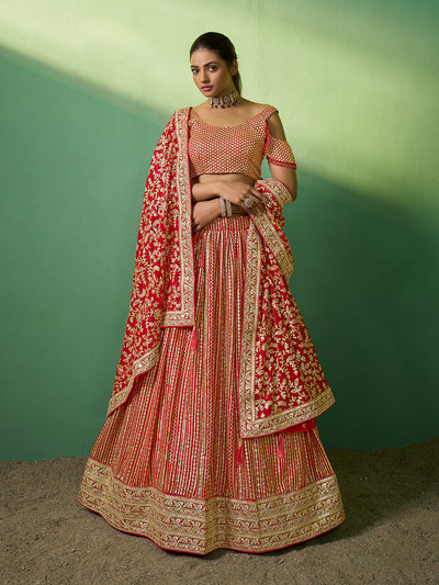 Odette Women Embroidered Semi Stitched Lehenga With Unstitched Blouse