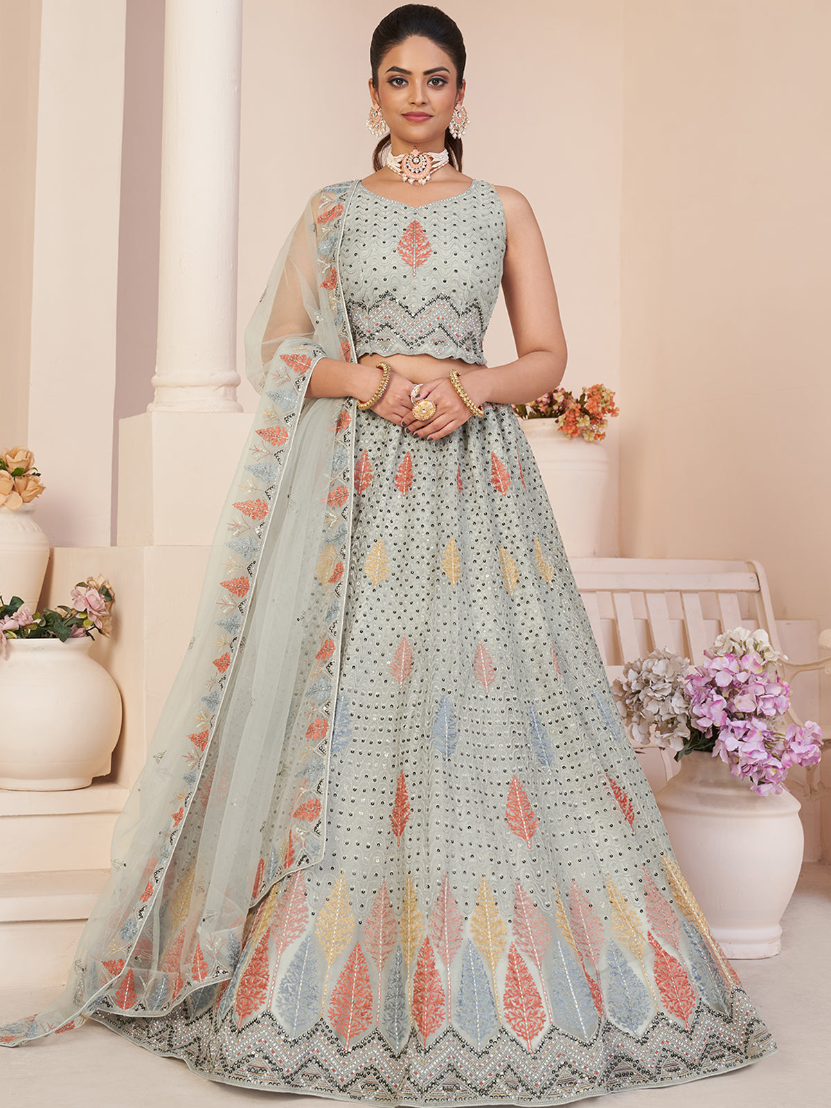Peach And Grey Color Silk Lehenga Choli For Party Function, designer,  wedding lehenga, lehenga cho… | Indian outfits, Indian designer outfits,  Indian fashion trends