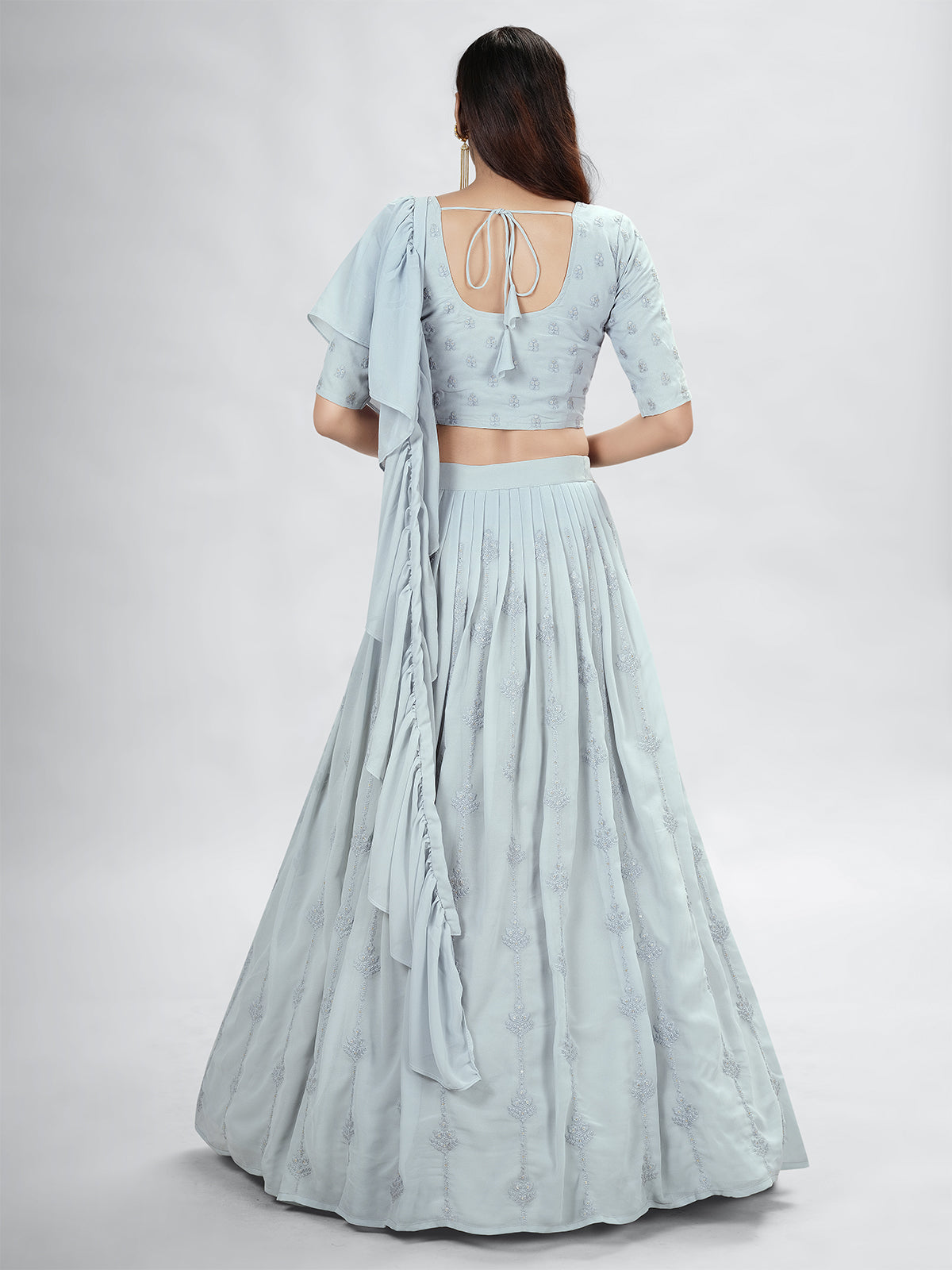 Odette Grey Georgette Printed Semi Stitched Lehenga With Unstitched Blouse For Women