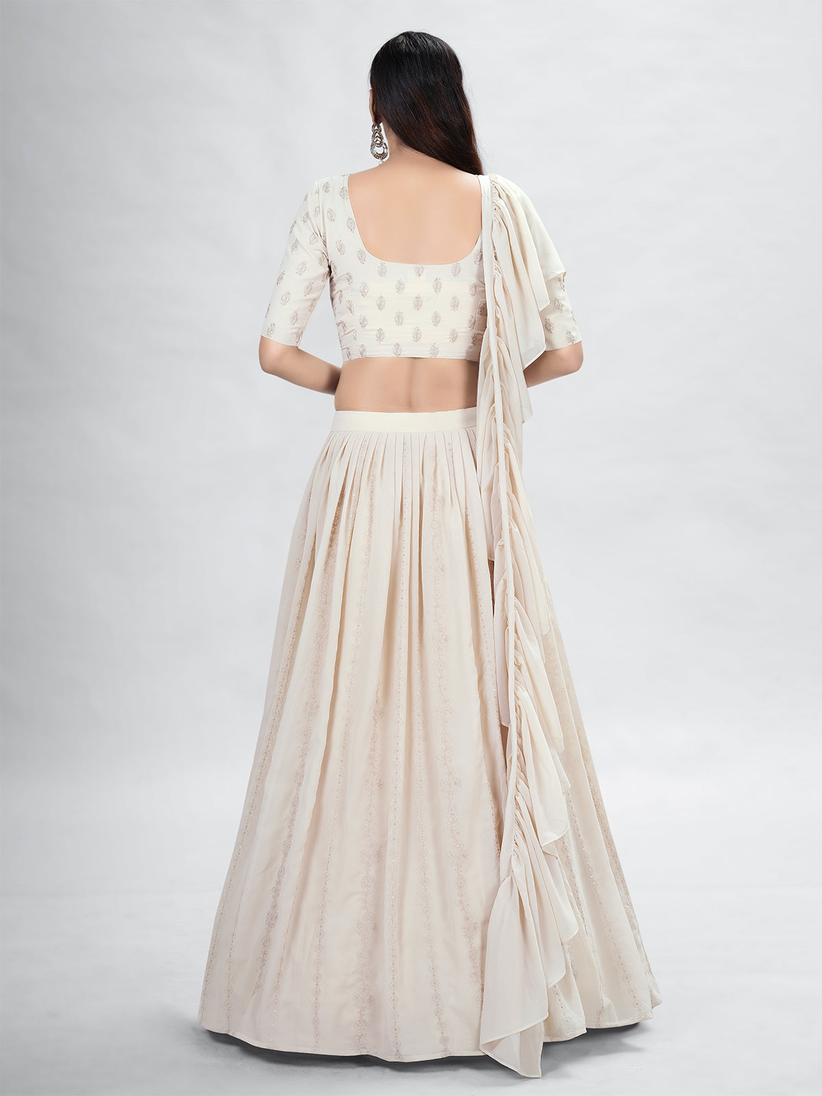 Odette Beige Georgette Printed Semi Stitched Lehenga With Unstitched Blouse For Women