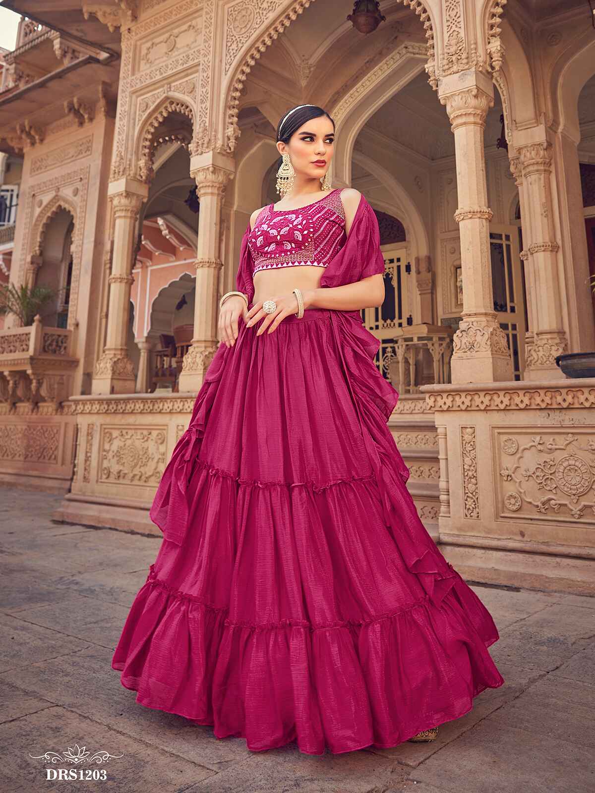 Odette Pink Chinon Embellished Stitched Lehenga With Stitched Blouse For Women