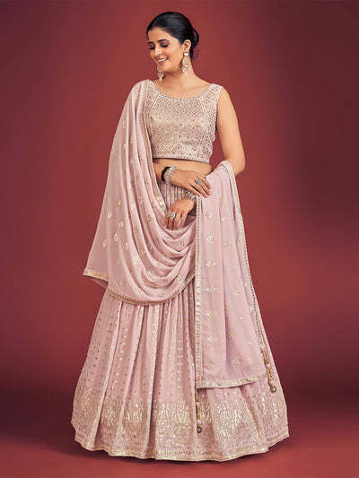 Odette Lilac Georgette Embellished Stitched Lehenga Set  For Women