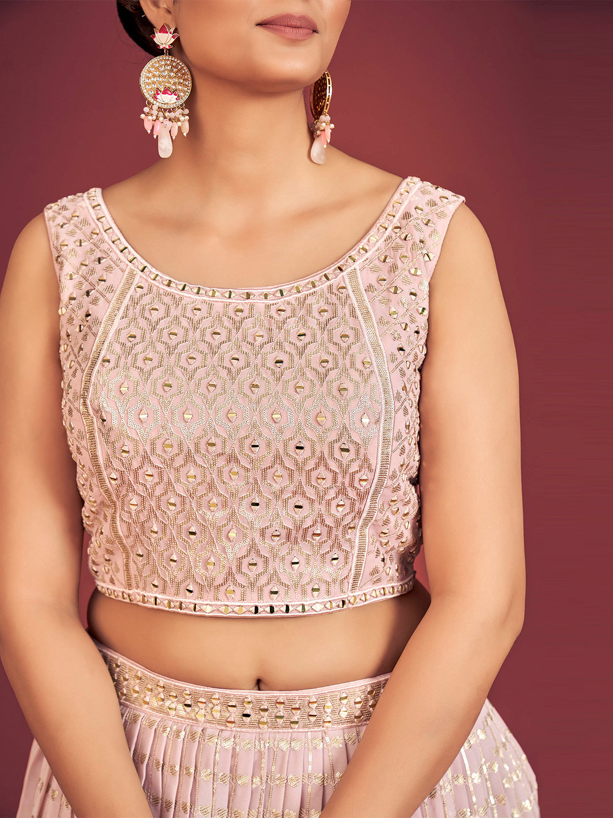 Odette Lilac Georgette Embellished Stitched Lehenga Set  For Women