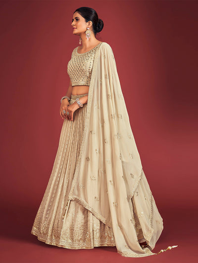 Odette Cream Georgette Embellished Stitched Lehenga Set For Women