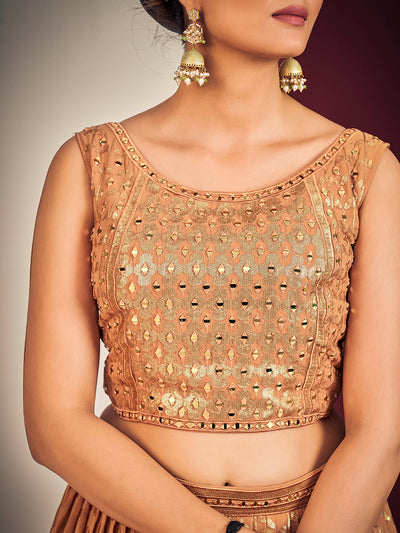 Odette Peach Georgette Embellished Stitched Lehenga Set For Women