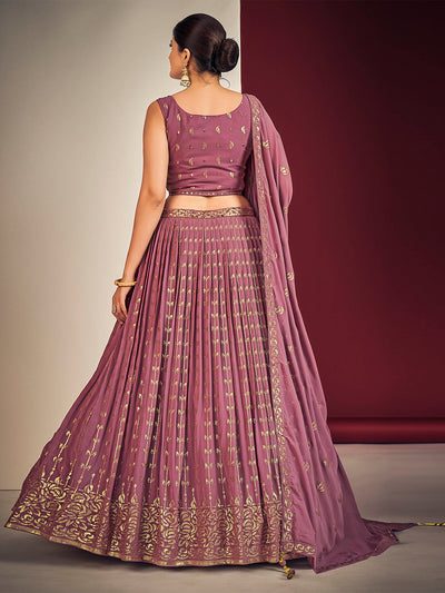 Odette Mauve Pink Georgette Embellished Stitched Lehenga Set For Women