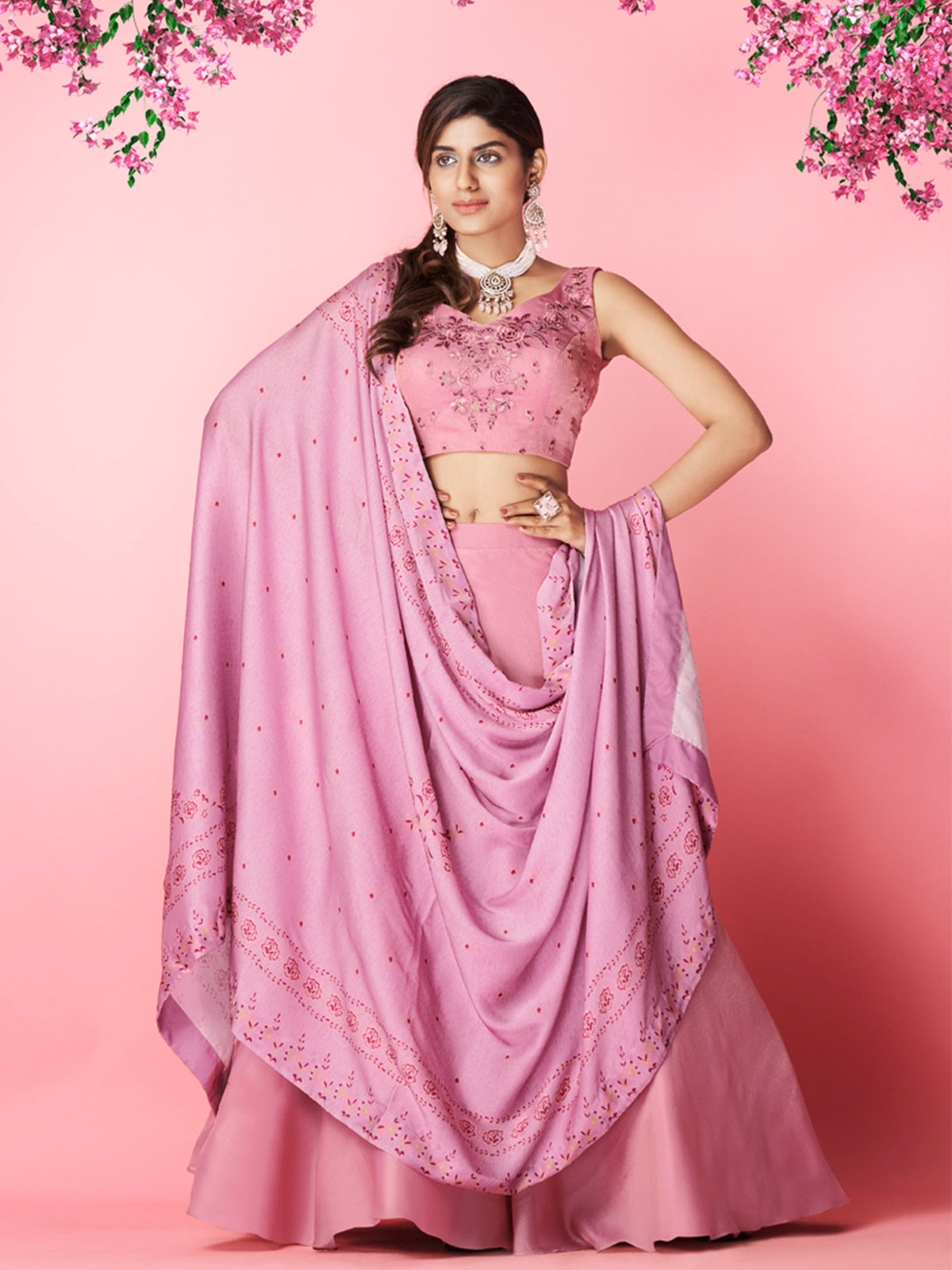 Odette Lilac Chiffon Embellished Stitched Semi Stitched Lehenga With Unstitched Blouse For Women