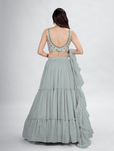 Odette Grey Chiffon Embellished Stitched Lehenga With Stitched Blouse For Women