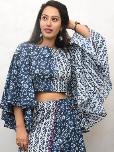 Odette Blue Cotton Printed Stitched Co Ord Set For Women