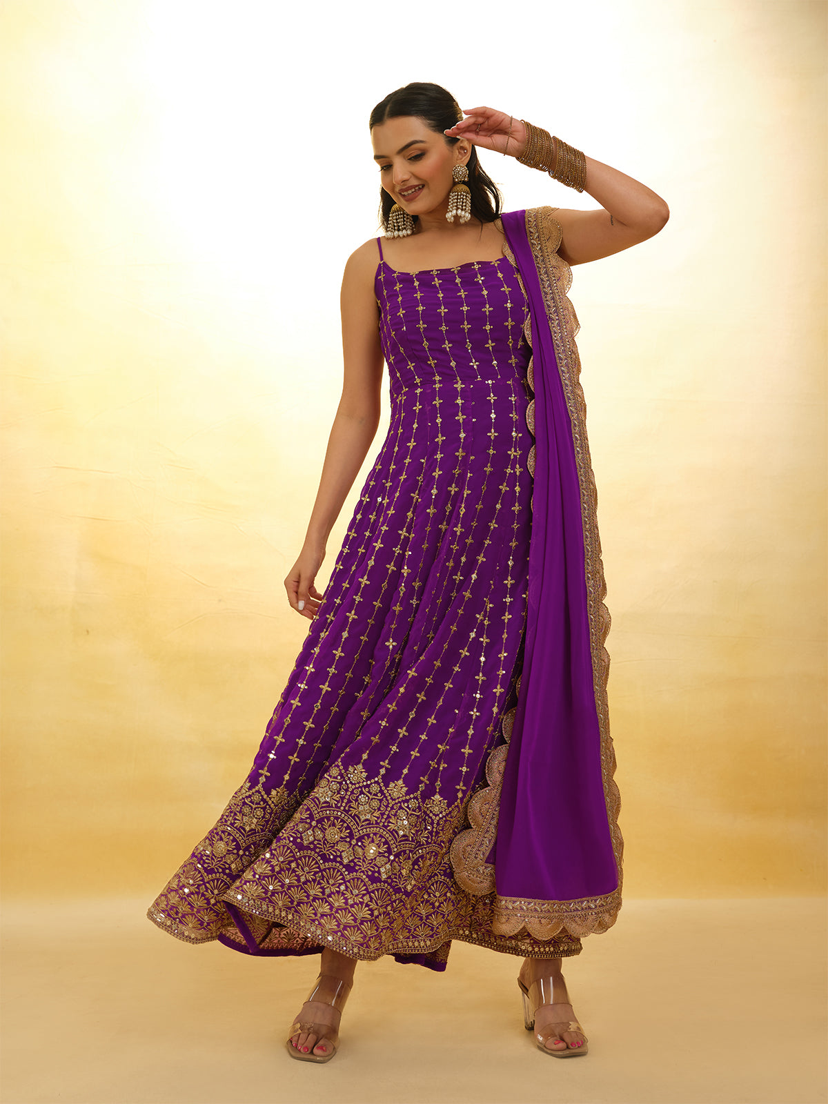 Odette Purple Georgette Embroidery Stitched Salwar Suit Set For Women