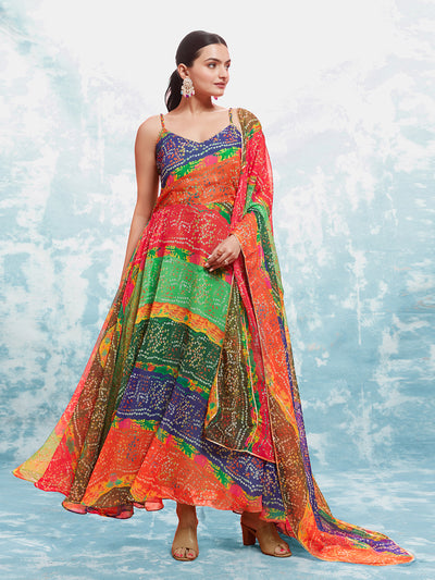 Odette Multicolor Georgette Printed Gown For Women