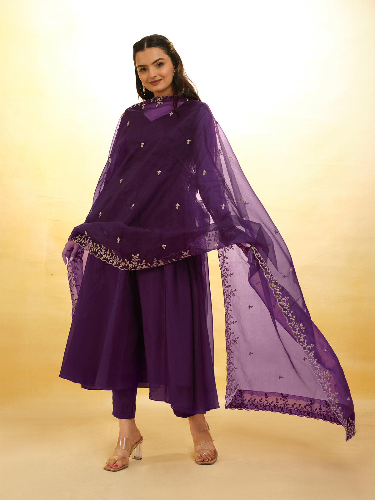 Odette Purple Organza Embroidery Stitched Salwar Suit Set For Women