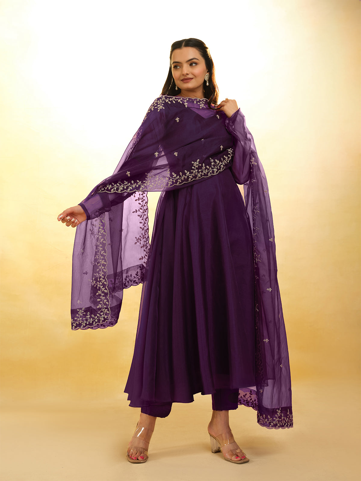 Odette Purple Organza Embroidery Stitched Salwar Suit Set For Women