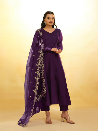 Odette Purple Organza Embroidery Stitched Salwar Suit Set For Women