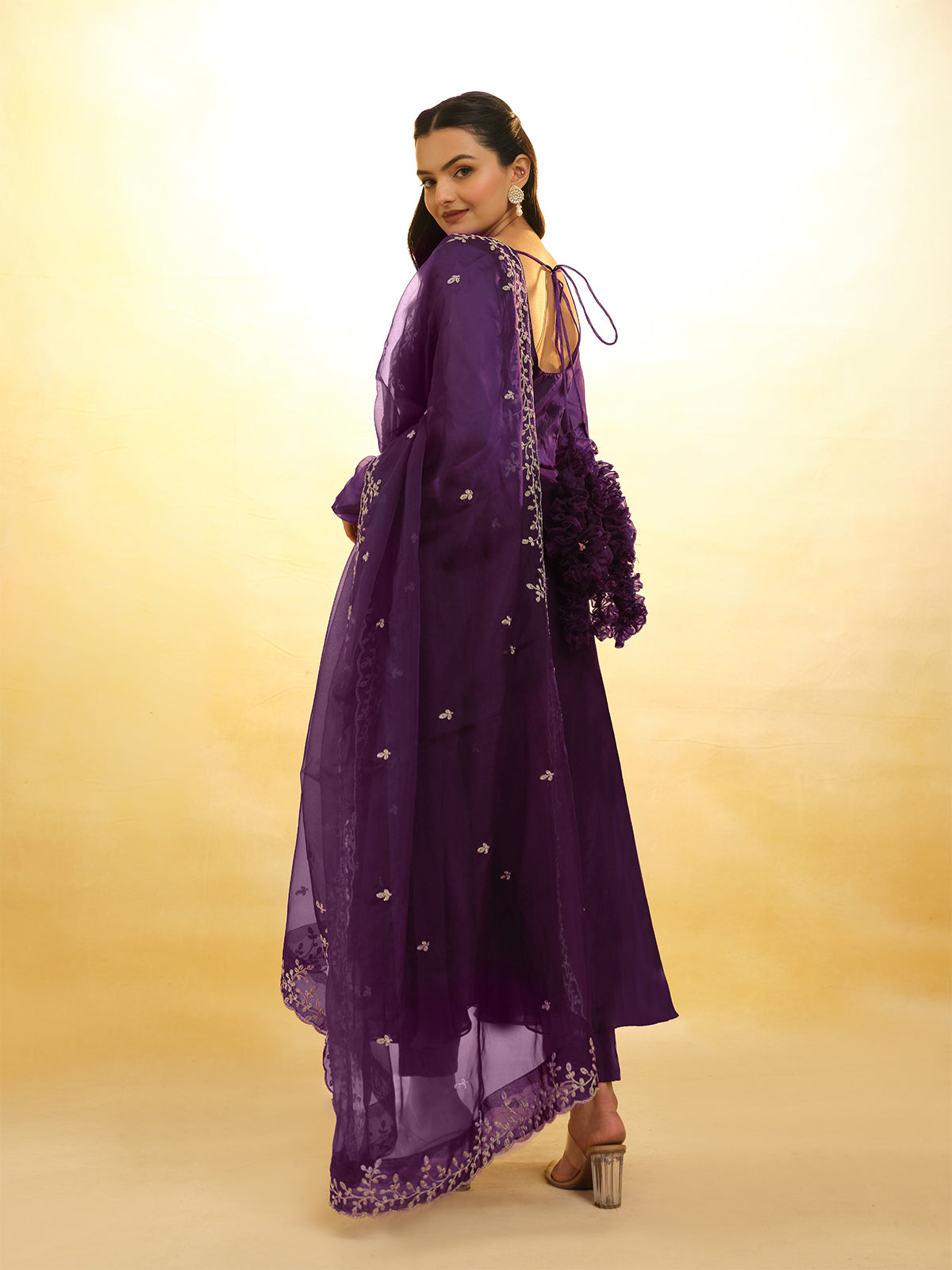 Odette Purple Organza Embroidery Stitched Salwar Suit Set For Women