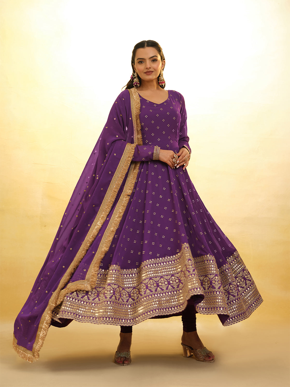 Odette Purple Georgette Embroidery Stitched Salwar Suit Set For Women