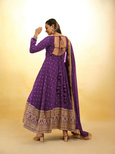 Odette Purple Georgette Embroidery Stitched Salwar Suit Set For Women