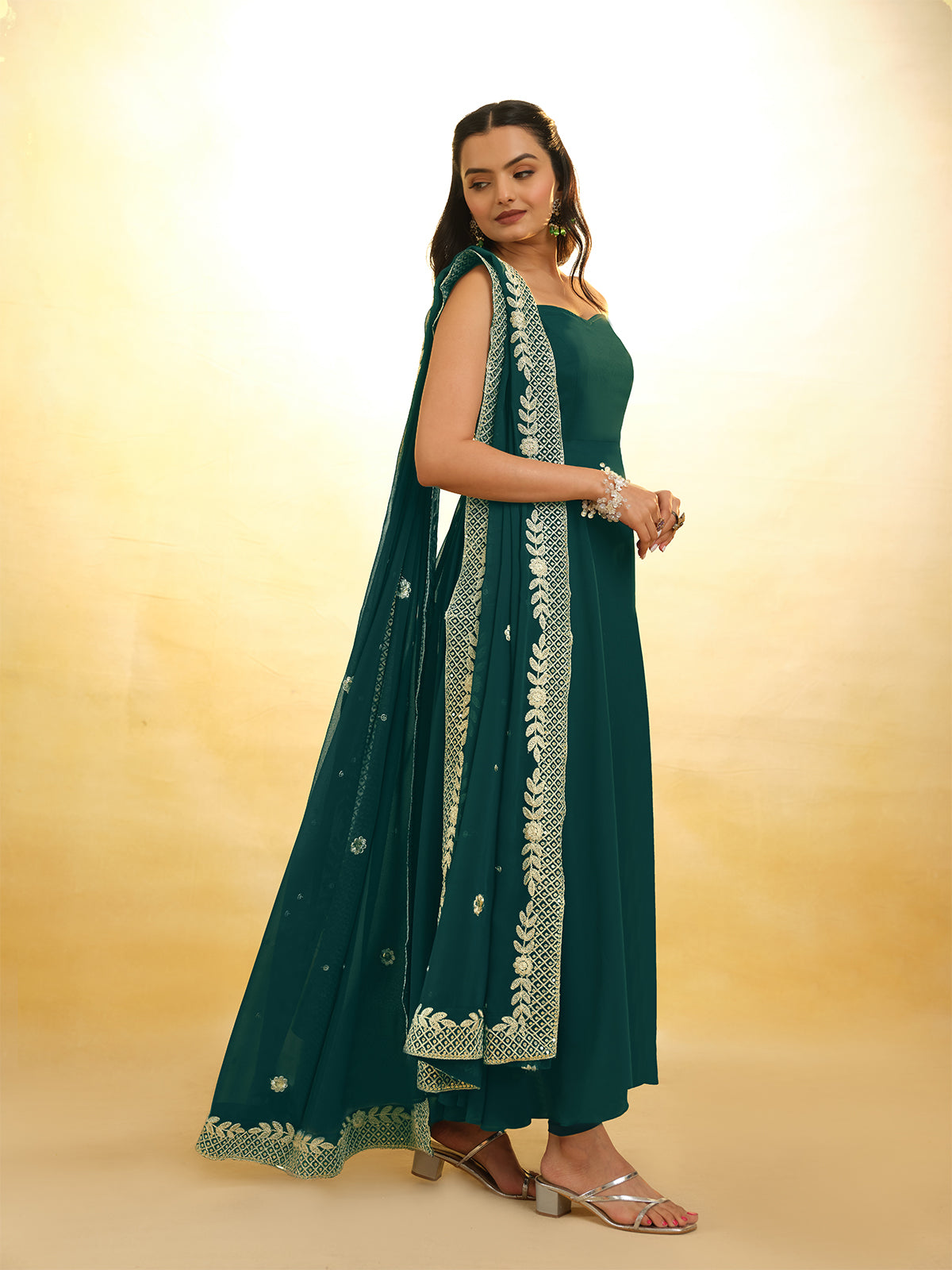 Odette Green Georgette Embroidery Stitched Anarkali With Dupatta For Women