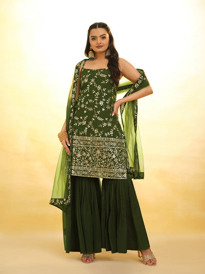 Odette Green Georgette Embroidery Stitched Salwar Suit Set For Women