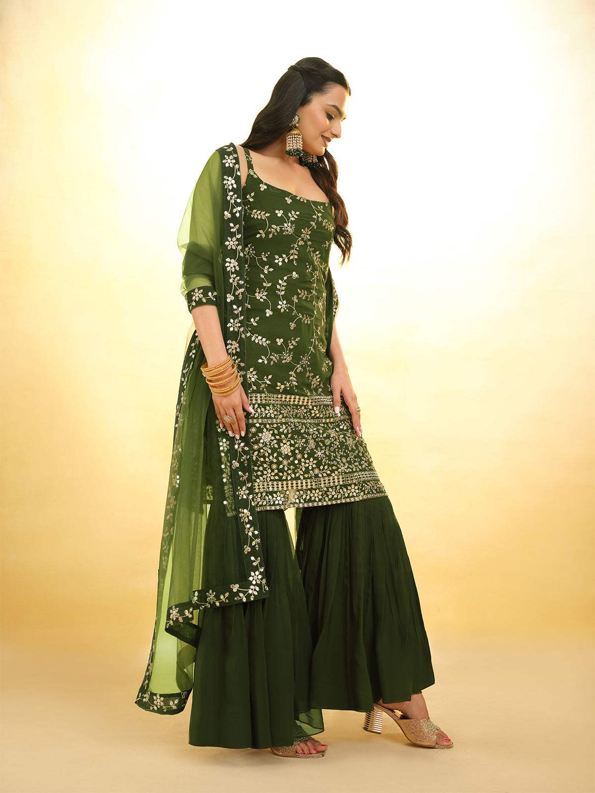 Odette Green Georgette Embroidery Stitched Salwar Suit Set For Women