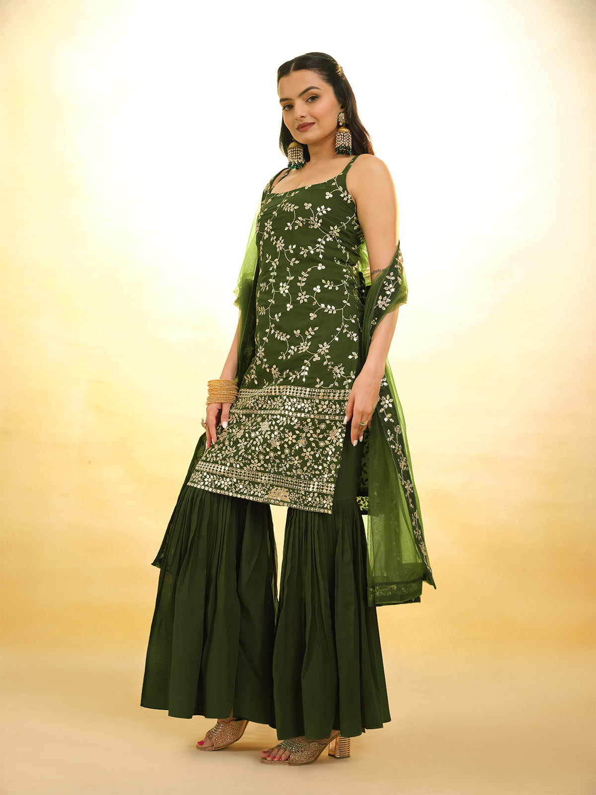 Odette Green Georgette Embroidery Stitched Salwar Suit Set For Women