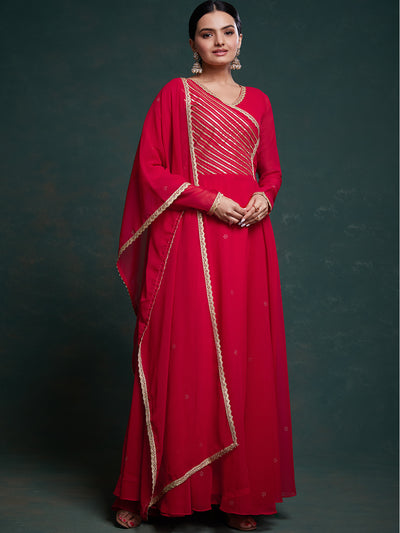 Odette Red Georgette Solid Gown For Women