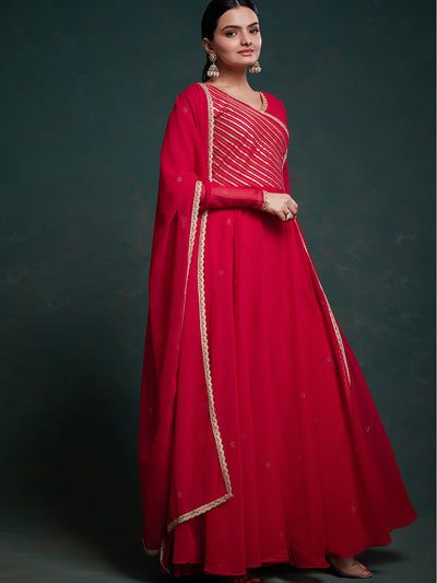 Odette Red Georgette Solid Gown For Women