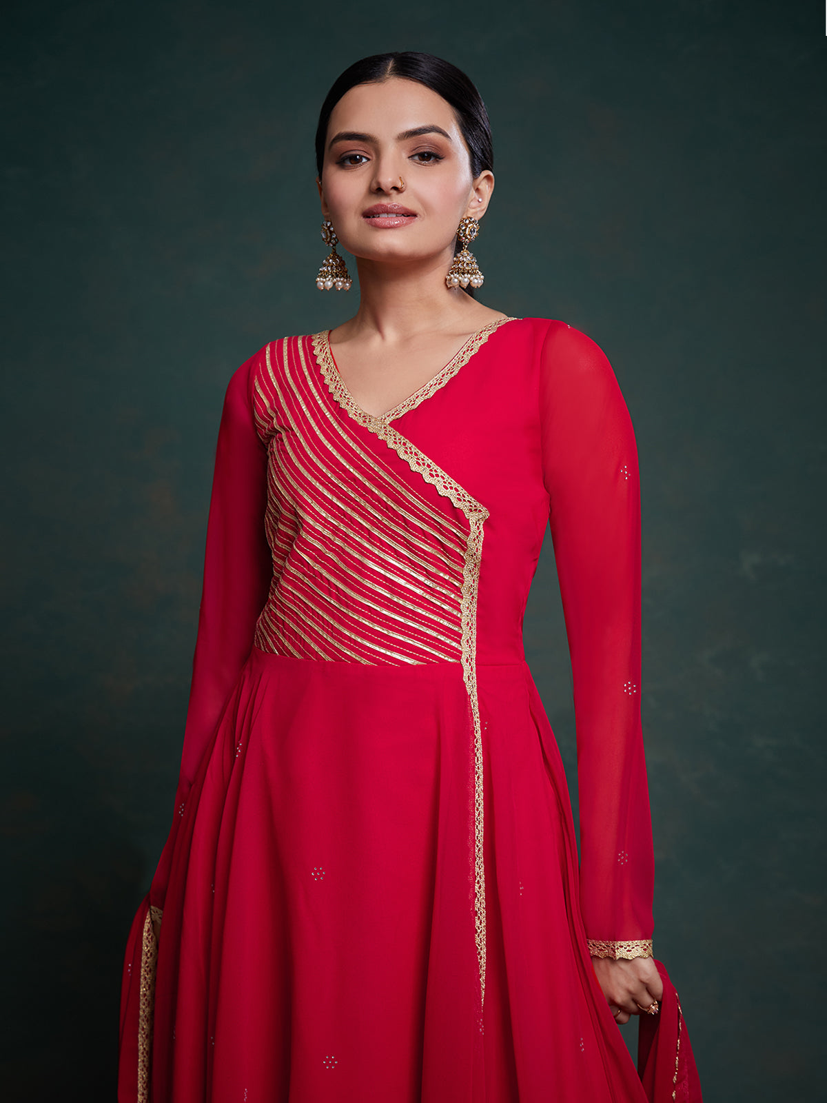 Odette Red Georgette Solid Gown For Women