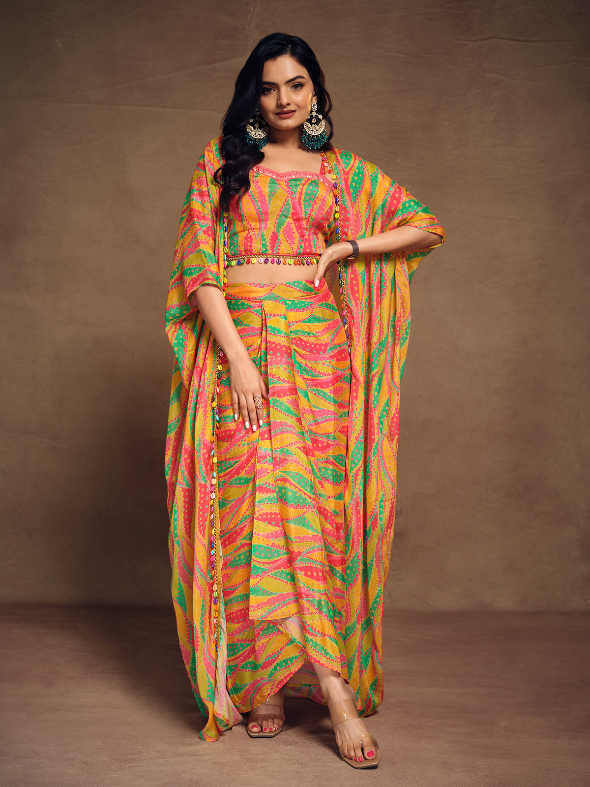 Odette Multicolor Silk Blend Printed Stitched Indo Western Co ord Set For  Women