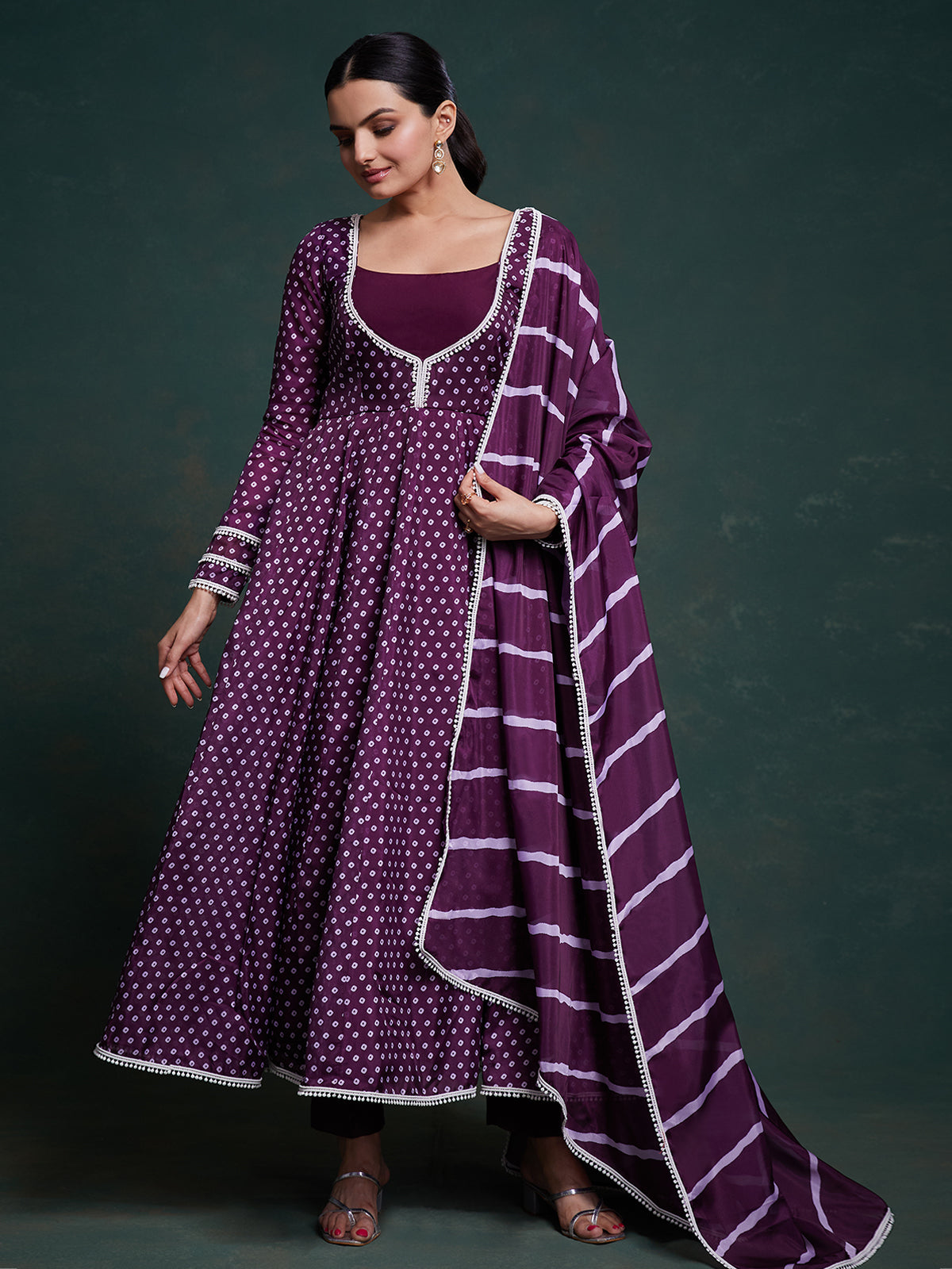 Odette Purple Organza Printed Stitched Salwar Suit Set For Women