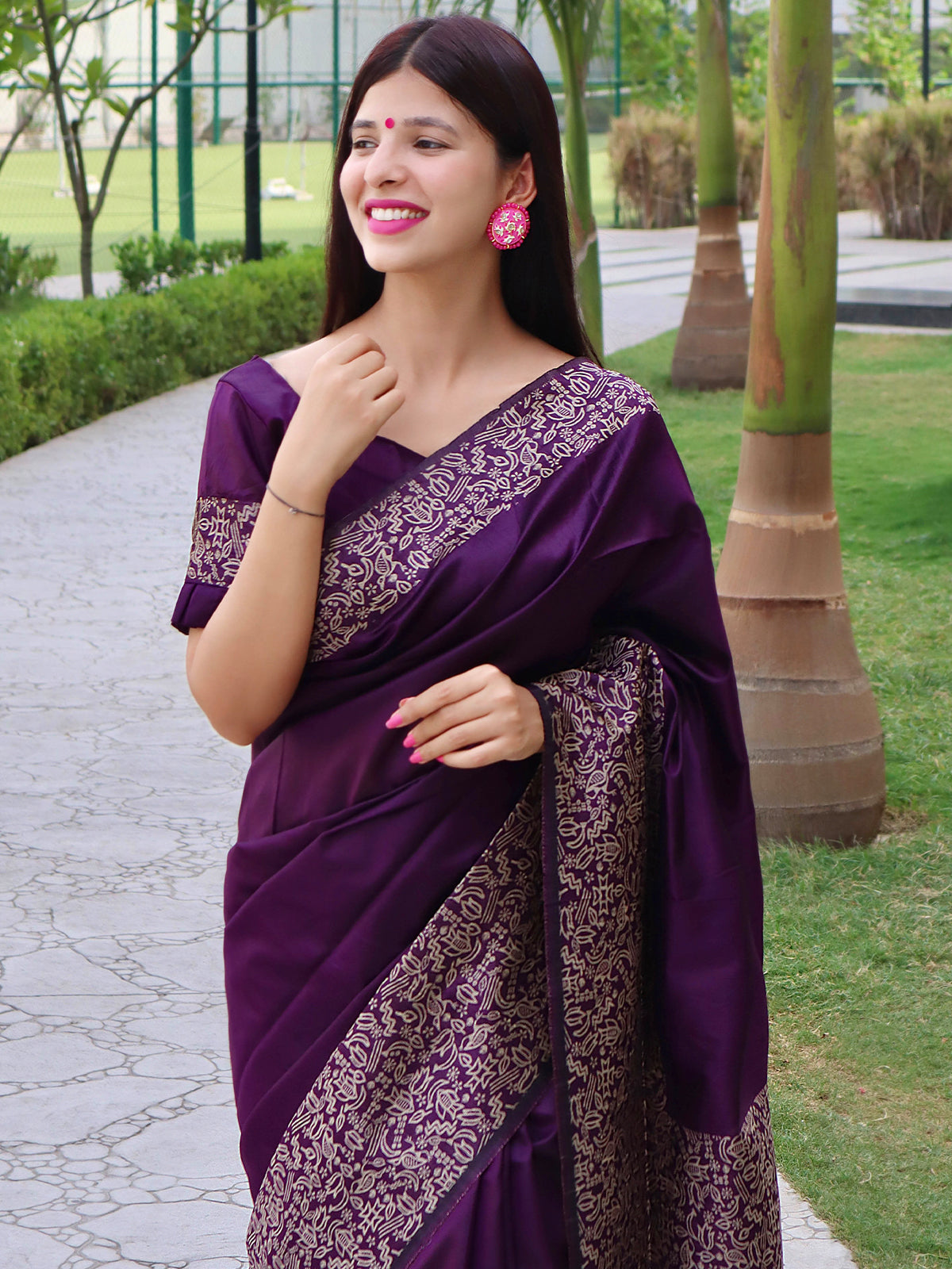 Mul Cotton Purple Saree With Sequins And Tassel|Vampire|Suta