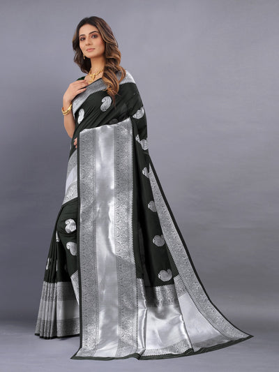 Odette Black Silk Blend Woven Saree with Unstitched Blouse for Women
