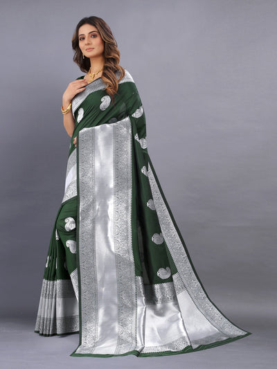 Odette Green Silk Blend Woven Saree with Unstitched Blouse for Women
