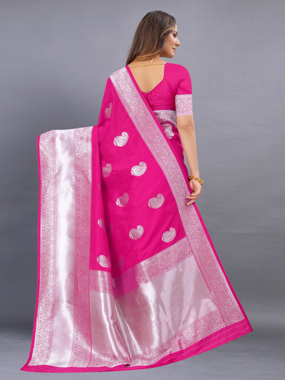 Odette Pink Silk Blend Woven Saree with Unstitched Blouse for Women