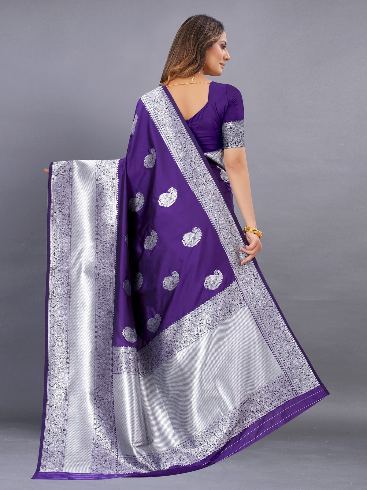 Odette Violet Silk Blend Woven Saree with Unstitched Blouse for Women