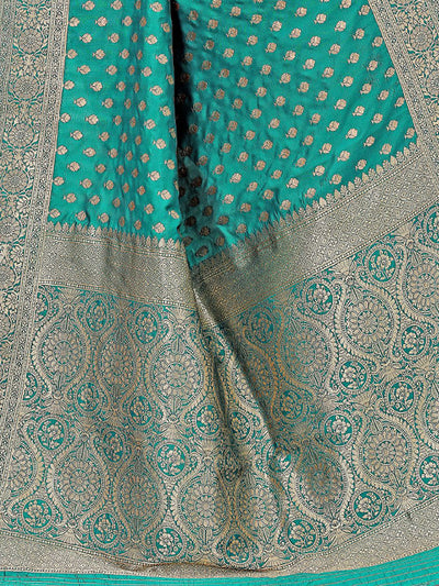 Teal Silk Blend Woven Saree With Unstitched Blouse