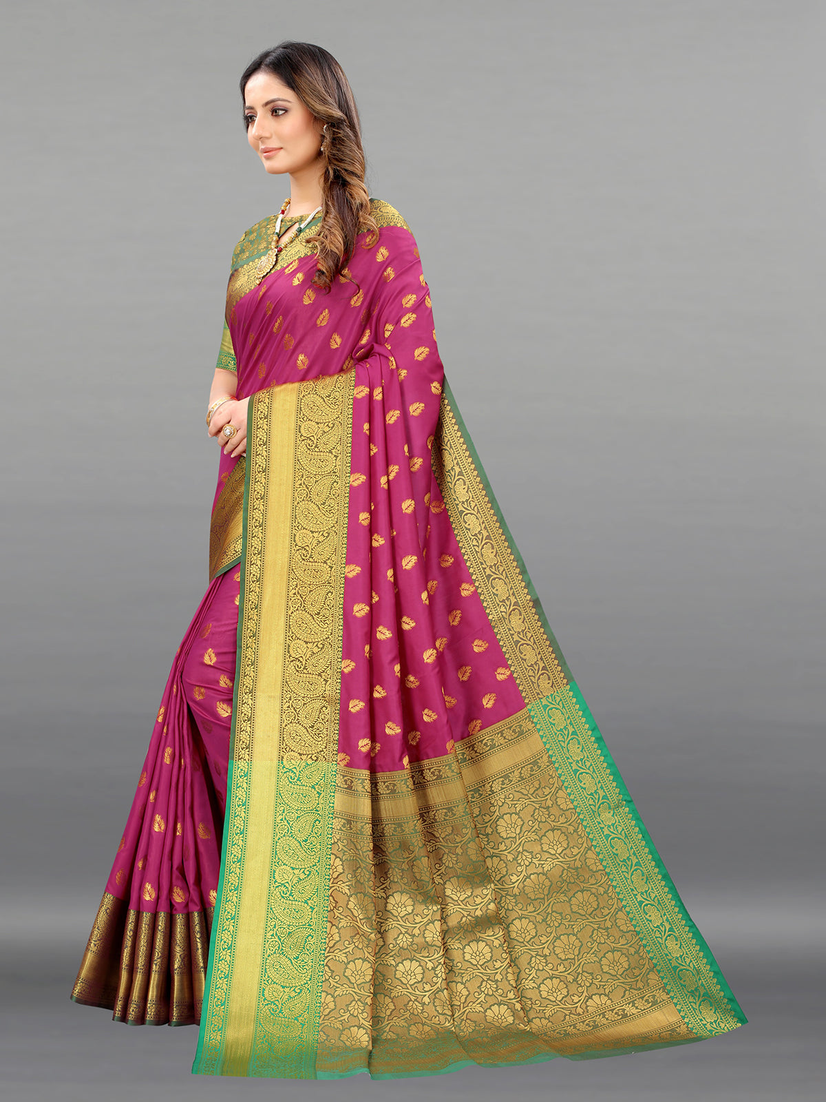 Purple Silk Blend Woven Saree With Unstitched Blouse