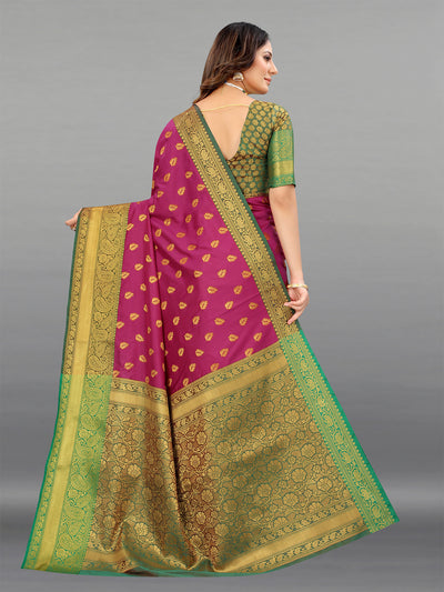Purple Silk Blend Woven Saree With Unstitched Blouse